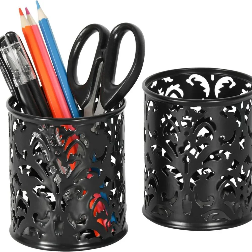 Metal Round Pencil Holder 2 Pack Black Pen Cup Holders Organizer for Desk - Picture 7 of 9